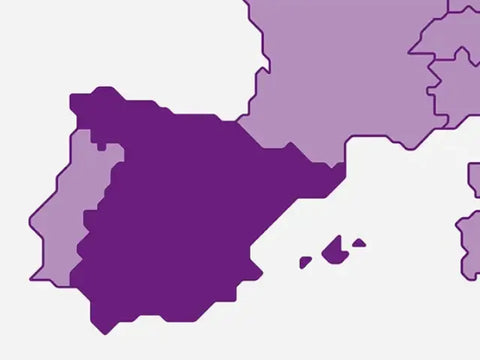 Europalandkarte. Spanien ist hervorgehoben.